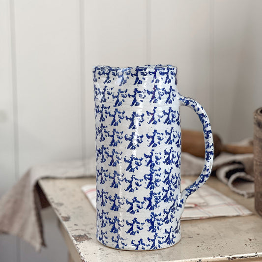 Blue Spongeware Pottery Pitcher