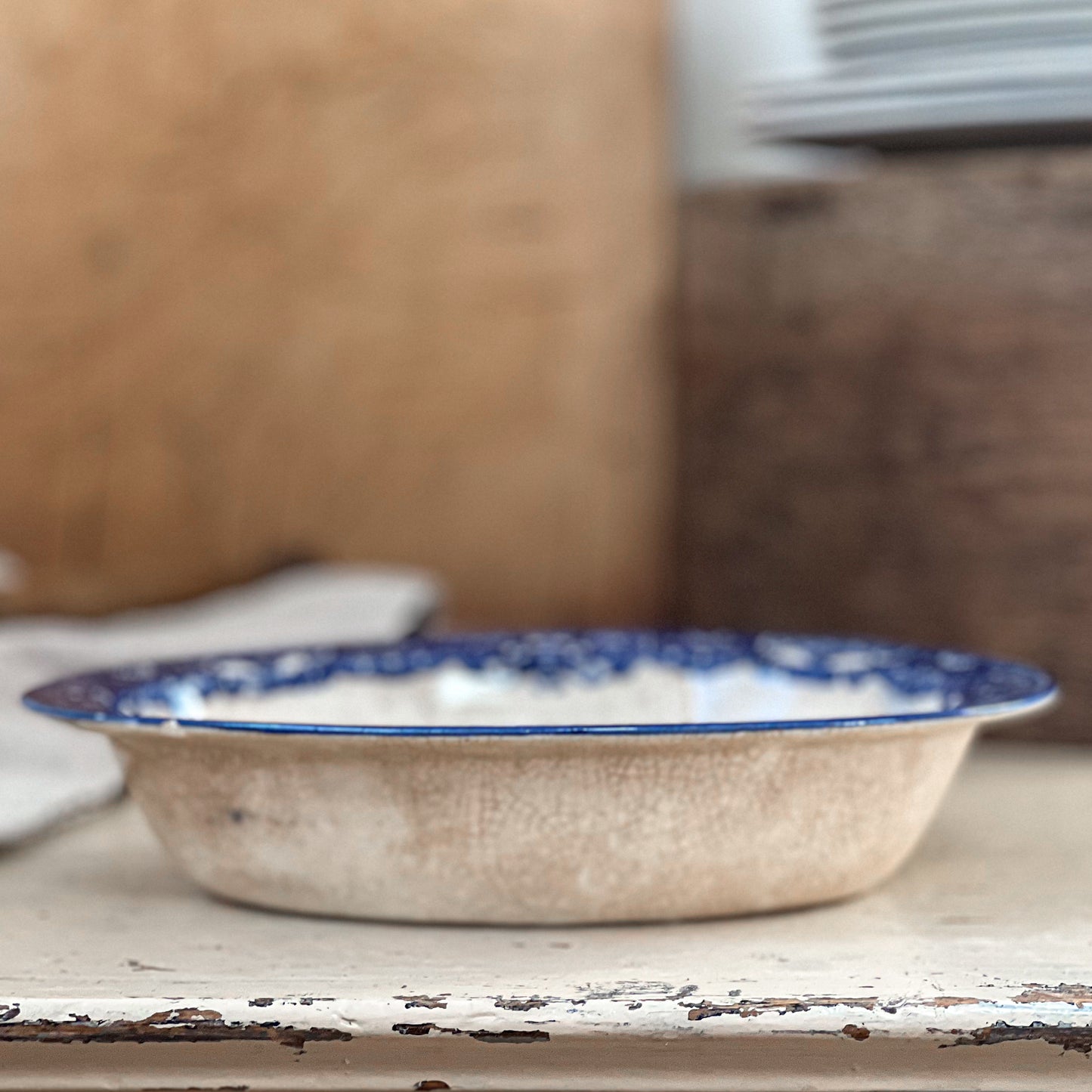 Blue Transferware Ironstone Dish