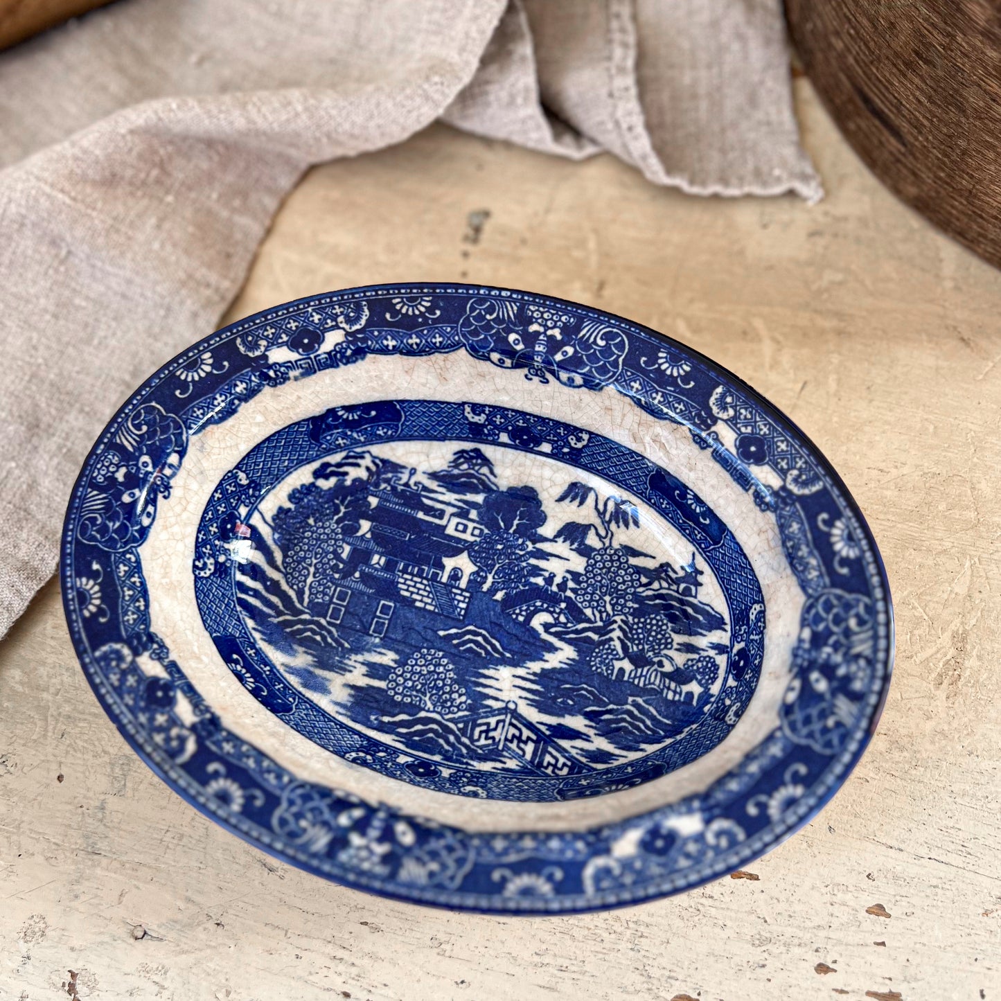 Blue Transferware Ironstone Dish
