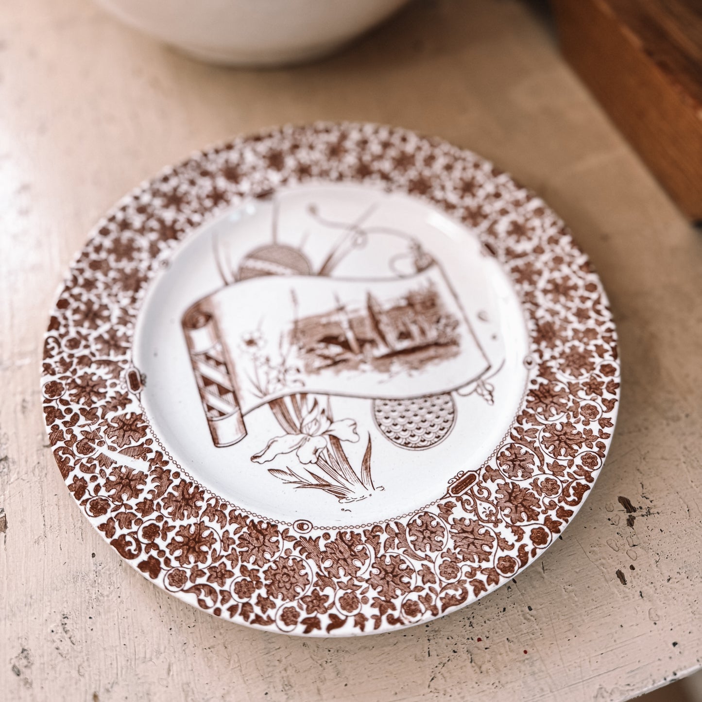 Antique Brown Transferware Plate