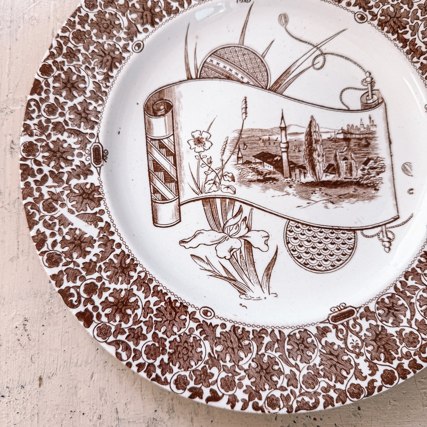 Antique Brown Transferware Plate