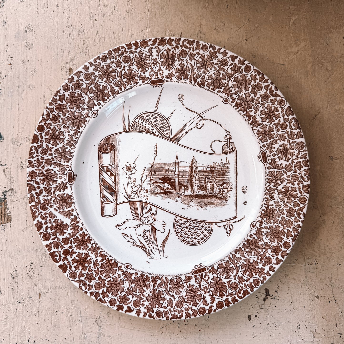 Antique Brown Transferware Plate