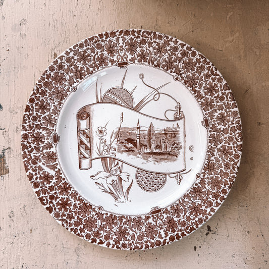 Antique Brown Transferware Plate