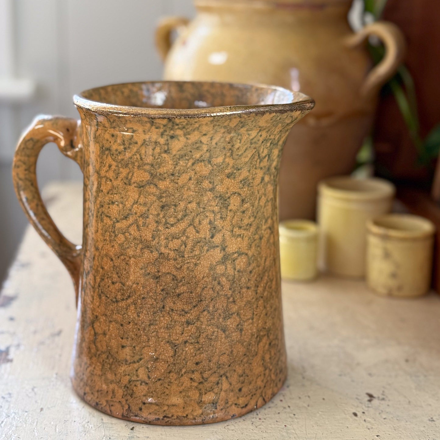 Spongeware Pottery Pitcher