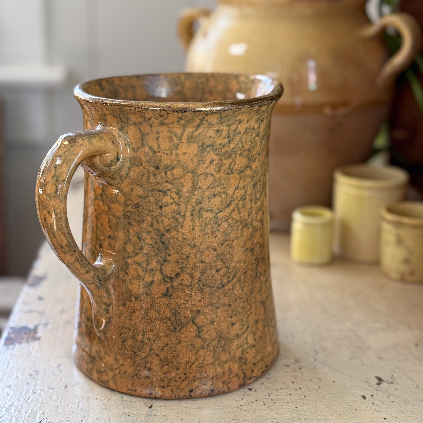 Spongeware Pottery Pitcher