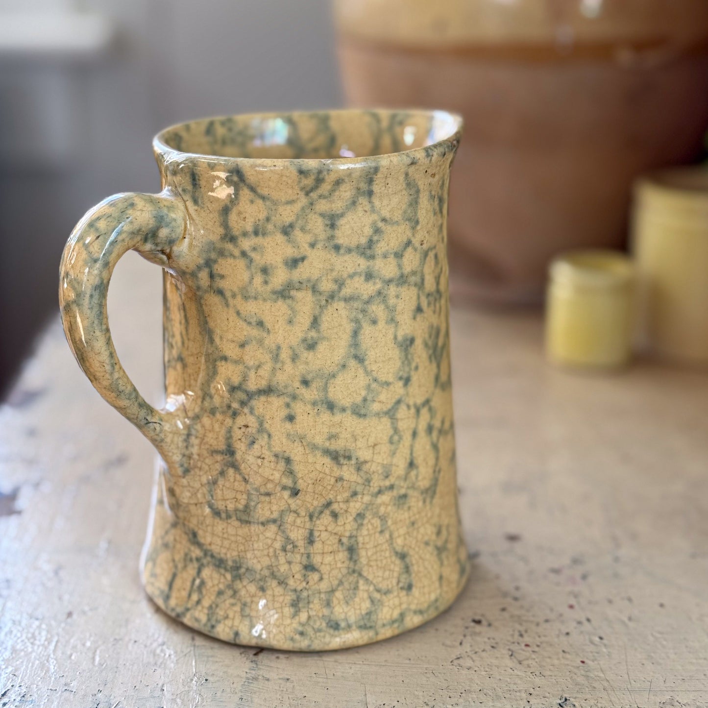 Spongeware Pottery Pitcher