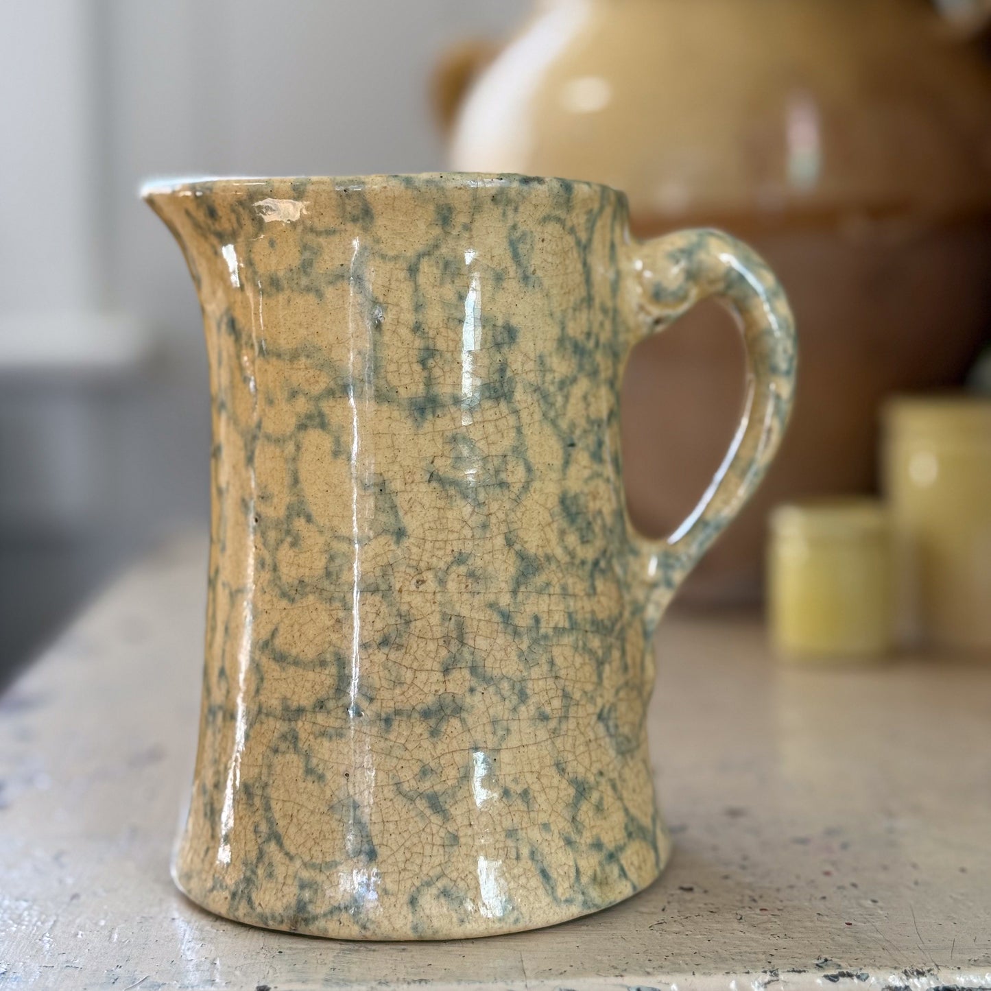 Spongeware Pottery Pitcher