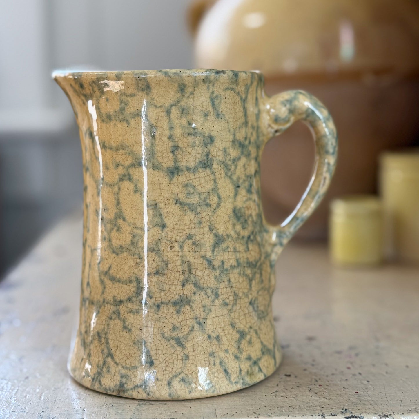 Spongeware Pottery Pitcher